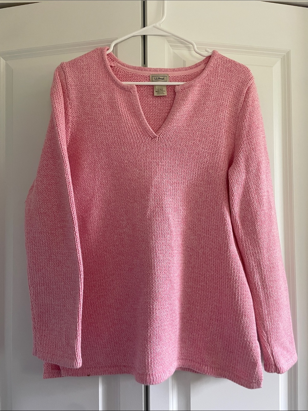 L.L. Bean Pink V-Neck Knit Pullover Sweater